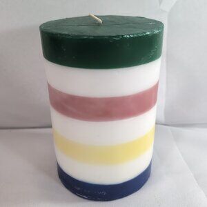 HBC Hudson's Bay Company Stripes Striped Candle Pillar Multicolor 6x4" Unburnt